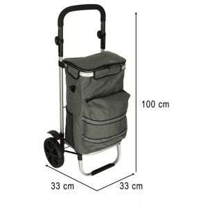 Kerekes bevásárlókocsi - 100 cm, szürke, fényvisszaverő csíkokkal és hőszigetelt zsebbel
