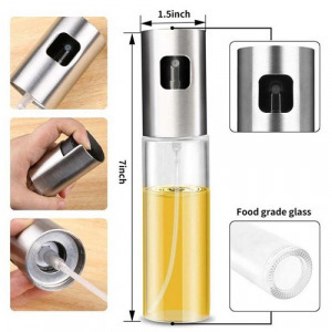 Konyhai olaj- és ecetpermetező spray, rozsdamentes acél és üveg, 100 ml