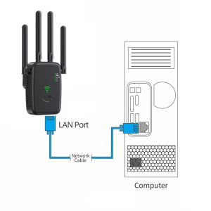 Wi-Fi WLAN jelerősítő Repeater, 2.4GHz, LAN/WAN Ethernet port, WPS, fekete