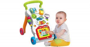 Járássegítő, zenélő, játék kivehető babazongorával, rajztáblával és játék telefonnal vidám színekben