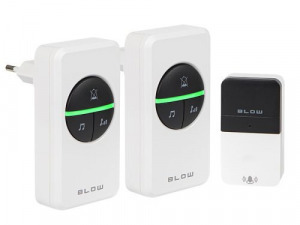 Blow digitális elem- és vezeték nélküli vízálló csengő, dupla vevőegységgel - kinetic - fehér