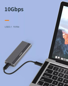 Külső M.2 SSD merevlemez ház, USB 3.1 10Gbps USB-C max 2TB szürke alumínium