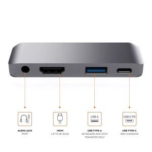 4in1 USB hub: USB-C -> USB 3.0/4K HDMI/USB-C/3.5mm jack, 60W gyorstöltés