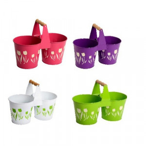 Fém ovál dupla kaspó tulipán színes 24,5