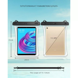 Univerzális vízálló védőtok, tablet és okostelefonhoz, fekete-átlátszó