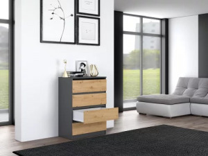 Riano MIX M4 70 fiókos szekrény, 70x97x40 cm, antracit-tölgy