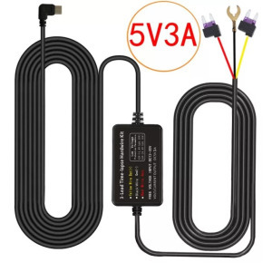 Autós Kameratöltő, biztosíték táblába köthető, 3.2 méter, 5V/3A, USB-C
