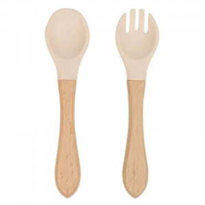 Béka bambusz tányér tapadókorongos talppal, szilikon fejű kanállal és villával, 3 db-os szett