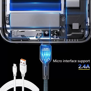 Adat- és töltőkábel K195, 300cm, MicroUSB/USB, 2.4A gyorstöltés, fehér