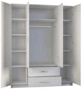 Drohmo Romana 160 gardróbszekrény tükörrel, 160x205x52 cm, fehér