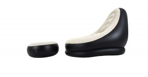 Avenli felfújható fotel és lábtartó sötét kék és fehér 125x100x85cm 56x27cm