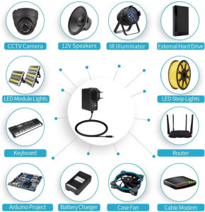 Hálózati adapter 12V/2A, 3.5/1.35mm csatlakozás,130cm, fekete