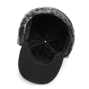 Vastag műszőrmés téli sapka arc- és fülvédővel, fekete