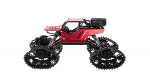 Távirányítós sziklamászó lánctalpas terepjáró, cserélhető gumiabroncsokkal, 4 kerékmeghajtás, piros