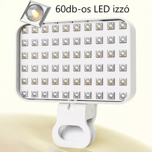 Hordozható szelfi LED, fénykép/videó/smink, fényerő/színhőmérséklet, fehér