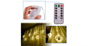 LED karácsonyi képfüggöny fények körökben 3m 10 izzó elemes távirányítóval