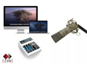 Kondenzátor stúdió mikrofon, vezetékes, szélzaj-védő szivacs, aranybarna