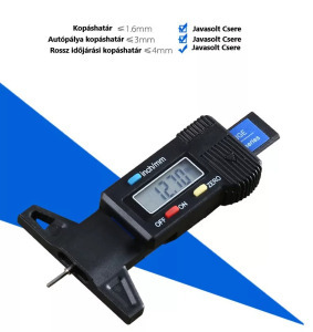 Digitális gumiabroncs profilmélység mérő, 0~25.4mm, LCD kijelző, hordozható
