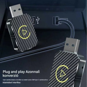Vezeték nélküli autós kapcsolat CarPlay & AndroidAuto alapú fejegységekhez, bluetooth USB adapter