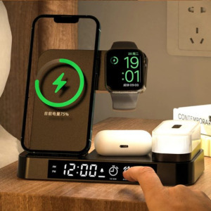 3 az 1-ben éjszakai fény, ébresztőóra és töltőállomás, fekete