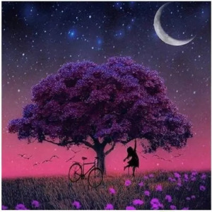 5D Gyémánt hímzés - 25x35 cm - lila fa