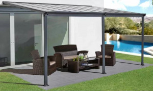 Féltetős pergola P-496-1 antracit átlátszó tetővel 303 cm x 496 cm