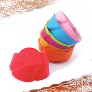 12 részes színes szilikon muffin sütőforma - rózsa forma