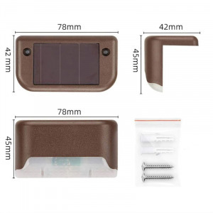 Napelemes lámpa lépcső vagy korlát szélére rögzíthető, vízálló, 4 db, barna