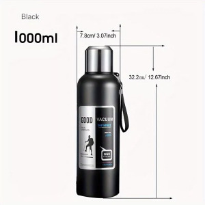 Vákuum szigetelt rozsdamentes acél termosz fekete 1000 ml