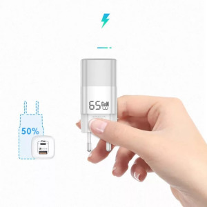 Univerzális GaN töltő adapter, 2 port, 50w , QC 3.0, 1xUSB, 1xUSB-C, fehér