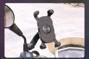 Motorkerékpáros telefontartó JS053, kormányra, 360°-ban forgatható, fekete