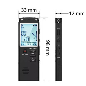 Quzu Digitális diktafon, MP3 lejátszó, zajcsökkentés, ABS ház, 8GB, fekete