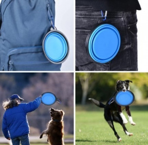 Latex hordozható etető és itató tál kutyáknak (350ml) kék