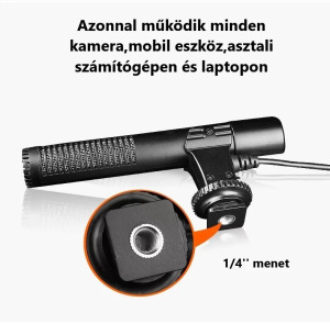 Vetetékes kondenzátor mikrofon, sztereó, vlogging interjú videofelvételhez