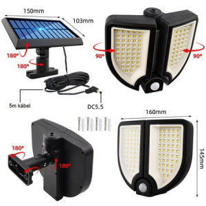90LED-es forgatható mozgásérzékelős napelemes lámpa távirányítóval