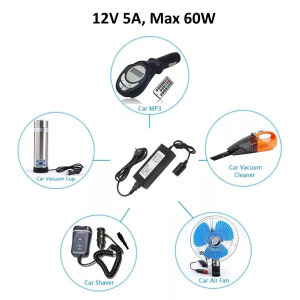 Hálózati szivargyújtós átalakító adapter, AC 230V, DC 12V/5A/60W, 2m
