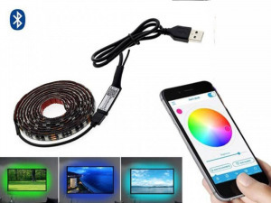 Lebit színváltós USB LED szalag mobiltelefonos távirányítással 1m