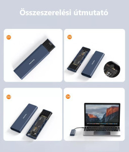 Külső M.2 SSD merevlemez ház, USB 3.1 10Gbps, USB-C max 2TB ezüst alumínium