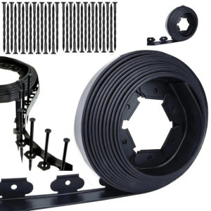 Kerti ágyásszegély, gyepszegély készlet 60mm x 10m 30 db horgonytű, fekete