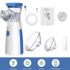 Hordozható ultrahangos inhalátor, csendes, 3 fokozatú porlasztó, fehér-kék