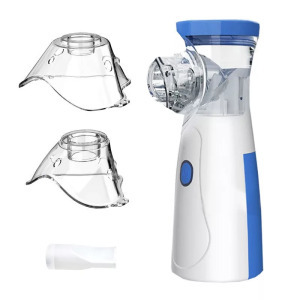 Hordozható ultrahangos inhalátor, csendes, 3 fokozatú porlasztó, fehér-kék