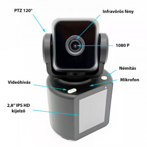 Okos biztonsági kamera videóhívás funkcióval, PTZ vezérlés
