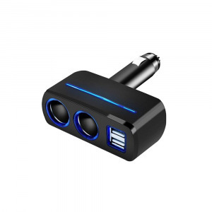 Autós szivargyújtó elosztó, 2 USB bemenettel, 120W