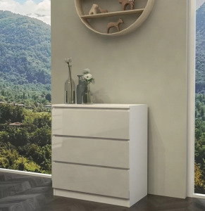 Thirassia M3 fiókos szekrény, 70x75x40 cm, fényes fehér