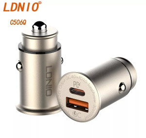Ldnio szivargyújtó USB töltő, 1xUSB-C, 1xUSB, QC 4.0, 5V/3A/30W, ezüst
