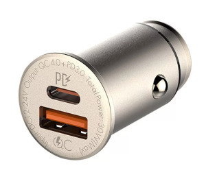 Ldnio szivargyújtó USB töltő, 1xUSB-C, 1xUSB, QC 4.0, 5V/3A/30W, ezüst
