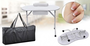 Hordozható manikűr asztal ajándék táskával, fehér színben