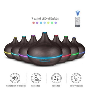 Fa hatású aromaterápiás párologtató, ultrahangos párásító, sötétbarna