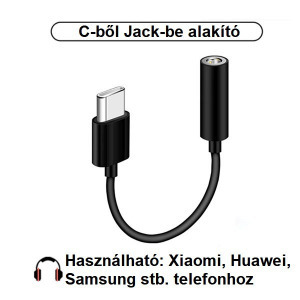 Telefon Type-C-ből Jack 3.5 mm-be való átalakító, fekete
