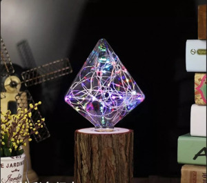 Kristály formájú színes LED, E27 üvegbúra, zöld-piros-kék-sárga ünnepi fény